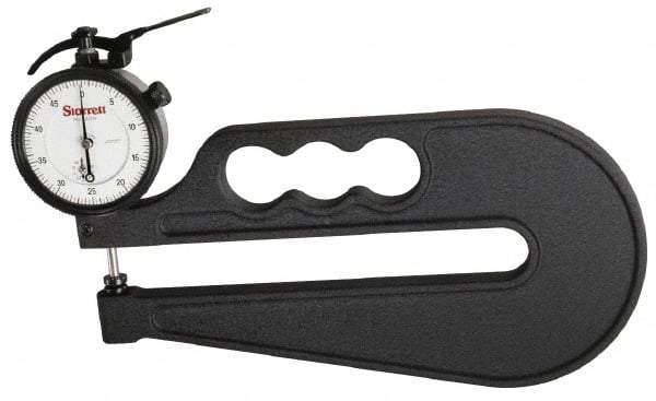 Starrett - 0 to 10mm Measurement, 0.01mm Graduation, 2-1/2 Inch Throat Depth, Dial Thickness Gage - 2-1/4 Inch Dial Diameter - Eagle Tool & Supply