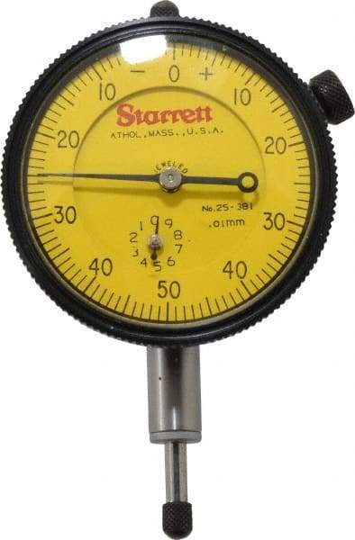 Starrett - 10mm Range, 0-50-0 Dial Reading, 0.01mm Graduation Dial Drop Indicator - 2-1/4" Dial, 1mm Range per Revolution - Eagle Tool & Supply