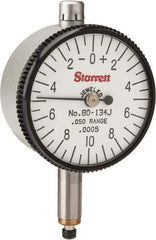 Starrett - 0.05" Range, 0-10-0 Dial Reading, 0.0005" Graduation Dial Drop Indicator - 1-1/4" Dial, 0.02" Range per Revolution - Eagle Tool & Supply