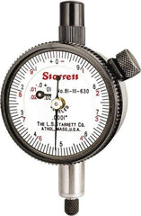 Starrett - 0.025" Range, 0-10 (Continuous), 0-5-0 (Balanced) Dial Reading, 0.0001" Graduation Dial Drop Indicator - 1-11/16" Dial, 0.01" Range per Revolution, Revolution Counter - Eagle Tool & Supply