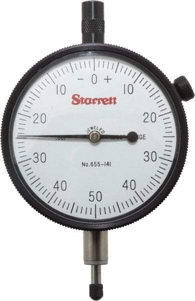 Starrett - 1/4" Range, 0-50-0 Dial Reading, 0.001" Graduation Dial Drop Indicator - 2-3/4" Dial, 0.1" Range per Revolution - Eagle Tool & Supply