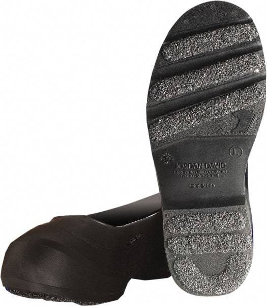 Winter Walking - Men's L (Women's M) Chemical Resistant Overshoes - 4" High, Plain Toe, Nonslip Sole, Polyurethane Upper, Black - Eagle Tool & Supply