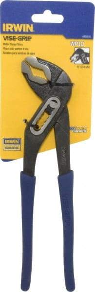 Irwin - 10" OAL, 2" Max Capacity, 7 Position Water Pump Tongue & Groove Pliers - Serrated V-Jaws, Curved Head, Dipped Vinyl Handles - Eagle Tool & Supply