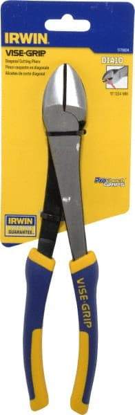 Irwin - 10" OAL, 14 AWG Capacity, Semi-Flush Diagonal Cutter - 1-7/16" Jaw Length x 1-3/16" Jaw Width, Oval Head, ProTouch Handle - Eagle Tool & Supply