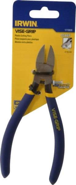 Irwin - 6" OAL, 16 AWG Capacity, Semi-Flush Cutting Pliers - 7/8" Jaw Length x 13/16" Jaw Width, Oval Head, Dipped Vinyl Handle - Eagle Tool & Supply