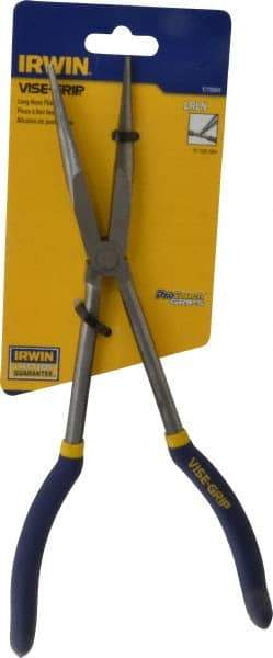 Irwin - 11" OAL, 3-1/4" Jaw Length x 2-1/2" Jaw Width, Long Nose Long Reach Pliers - Serrated Jaw, Dipped Vinyl Handles - Eagle Tool & Supply