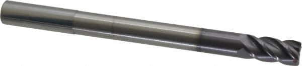 Accupro - 1/2", 1" LOC, 1/2" Shank Diam, 6" OAL, 4 Flute, Solid Carbide Square End Mill - Single End, AlTiN Finish, Spiral Flute, 40° Helix, Centercutting, Right Hand Cut, Right Hand Flute - Eagle Tool & Supply