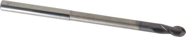 Accupro - 6mm Diam, 12mm LOC, 2 Flute Solid Carbide Ball End Mill - AlTiN Finish, Single End, 100mm OAL, 6mm Shank Diam, Spiral Flute - Eagle Tool & Supply