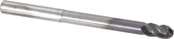 Accupro - 8mm Diam, 14mm LOC, 4 Flute Solid Carbide Ball End Mill - AlTiN Finish, Single End, 100mm OAL, 8mm Shank Diam, Spiral Flute - Eagle Tool & Supply
