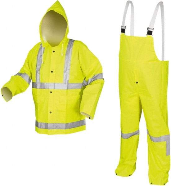 MCR Safety - Size 3XL, High Visibility Lime, High Visibility Three Piece Suit - Detachable Hood, Take Up Snaps Ankle, Take Up Snaps Wrist - Eagle Tool & Supply