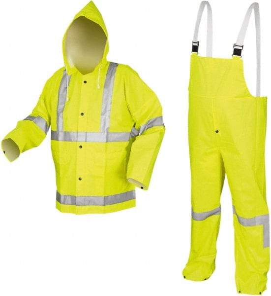 MCR Safety - Size 2XL, High Visibility Lime, High Visibility Three Piece Suit - Detachable Hood, Take Up Snaps Ankle, Take Up Snaps Wrist - Eagle Tool & Supply