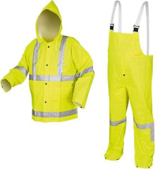 MCR Safety - Size 2XL, High Visibility Lime, High Visibility Three Piece Suit - Detachable Hood, Take Up Snaps Ankle, Take Up Snaps Wrist - Eagle Tool & Supply