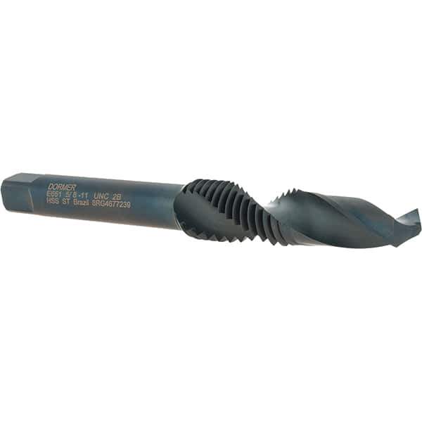 DORMER - 5/8-11 UNC, 134mm OAL, 17/32" Drill Diam x 33mm Drill Length, Combination Drill & Tap - 2 Flutes, 31mm Thread Length, High Speed Steel, Oxide Finish, 2B - Eagle Tool & Supply