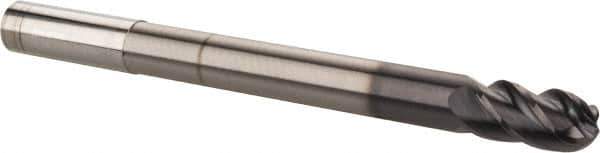 Accupro - 1/2" Diam, 1" LOC, 4 Flute Solid Carbide Ball End Mill - AlTiN Finish, Single End, 6" OAL, 1/2" Shank Diam, Spiral Flute - Eagle Tool & Supply