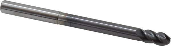 Accupro - 5/16" Diam, 5/8" LOC, 4 Flute Solid Carbide Ball End Mill - AlTiN Finish, Single End, 4" OAL, 5/16" Shank Diam, Spiral Flute - Eagle Tool & Supply