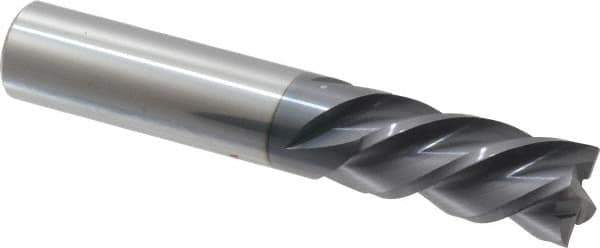 Accupro - 1/2", 1" LOC, 1/2" Shank Diam, 3" OAL, 4 Flute, Solid Carbide Square End Mill - Single End, AlTiN Finish, Spiral Flute, 40° Helix, Centercutting, Right Hand Cut, Left Hand Flute - Eagle Tool & Supply