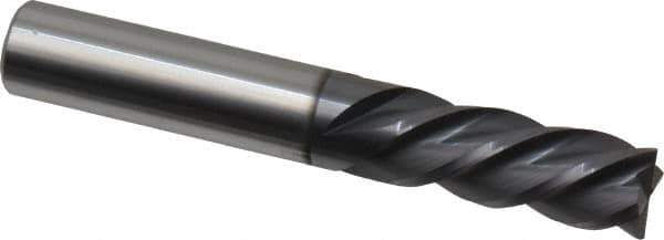 Accupro - 3/8", 7/8" LOC, 3/8" Shank Diam, 2-1/2" OAL, 4 Flute, Solid Carbide Square End Mill - Single End, AlTiN Finish, Spiral Flute, 40° Helix, Centercutting, Right Hand Cut, Left Hand Flute - Eagle Tool & Supply
