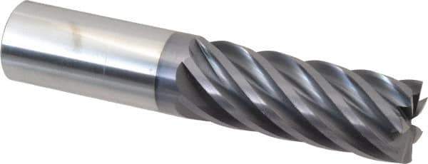 Accupro - 1", 2-5/8" LOC, 1" Shank Diam, 5" OAL, 7 Flute, Solid Carbide Square End Mill - Single End, AlTiN Finish, Spiral Flute, 37.50° Helix, Centercutting, Right Hand Cut, Right Hand Flute - Eagle Tool & Supply