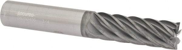 Accupro - 3/4", 2-1/4" LOC, 3/4" Shank Diam, 5" OAL, 7 Flute, Solid Carbide Square End Mill - Single End, nACRo Finish, Spiral Flute, 37.50° Helix, Centercutting, Right Hand Cut, Right Hand Flute - Eagle Tool & Supply