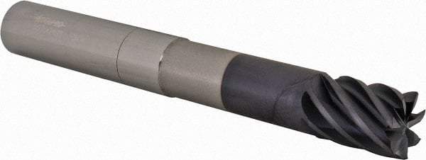 Accupro - 3/4", 1" LOC, 3/4" Shank Diam, 6" OAL, 7 Flute, Solid Carbide Square End Mill - Single End, AlTiN Finish, Spiral Flute, 37.50° Helix, Centercutting, Right Hand Cut, Right Hand Flute - Eagle Tool & Supply