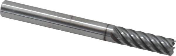 Accupro - 1/4", 7 Flute, Single End, Solid Carbide, 0.02" Corner Radius End Mill - 2-1/2" OAL, 37° Helix, Right Hand Flute, 3/4" LOC, Right Hand Cut - Eagle Tool & Supply