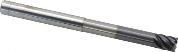 Accupro - 1/2", 7 Flute, Single End, Solid Carbide, 0.03" Corner Radius End Mill - 6" OAL, 38° Helix, Right Hand Flute, 5/8" LOC, Right Hand Cut, 3-1/8" Extended Reach - Eagle Tool & Supply