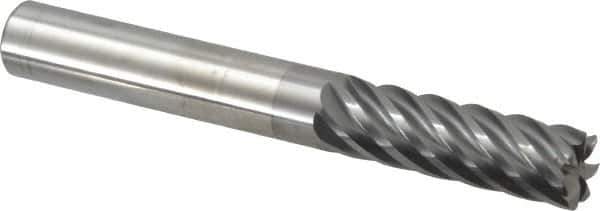 Accupro - 1/2", 7 Flute, Single End, Solid Carbide, 0.03" Corner Radius End Mill - 4" OAL, 37° Helix, Right Hand Flute, 1-5/8" LOC, Right Hand Cut - Eagle Tool & Supply