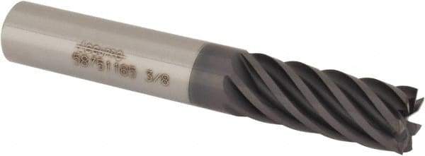 Accupro - 3/8", 7/8" LOC, 3/8" Shank Diam, 2-1/2" OAL, 7 Flute, Solid Carbide Square End Mill - Single End, AlTiN Finish, Spiral Flute, 37.50° Helix, Centercutting, Right Hand Cut, Right Hand Flute - Eagle Tool & Supply