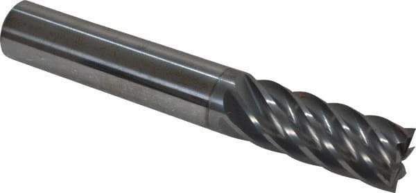Accupro - 3/8", 7/8" LOC, 3/8" Shank Diam, 2-1/2" OAL, 7 Flute, Solid Carbide Square End Mill - Single End, nACRo Finish, Spiral Flute, 37.50° Helix, Centercutting, Right Hand Cut, Right Hand Flute - Eagle Tool & Supply