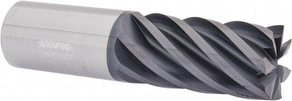 Accupro - 1", 2" LOC, 1" Shank Diam, 4" OAL, 7 Flute, Solid Carbide Square End Mill - Single End, AlTiN Finish, Spiral Flute, 37.50° Helix, Centercutting, Right Hand Cut, Right Hand Flute - Eagle Tool & Supply