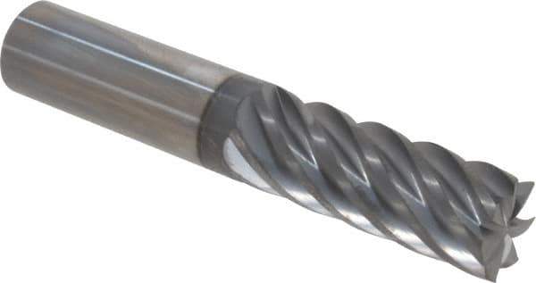Accupro - 5/8", 1-5/8" LOC, 5/8" Shank Diam, 3-1/2" OAL, 7 Flute, Solid Carbide Square End Mill - Single End, nACRo Finish, Spiral Flute, 37.50° Helix, Centercutting, Right Hand Cut, Right Hand Flute - Eagle Tool & Supply