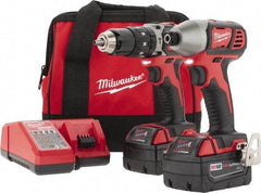 Milwaukee Tool - 18 Volt Cordless Tool Combination Kit - Includes 1/2" Hammer Drill & 1/4" Hex Compact Impact Driver, 2 Lithium-Ion Batteries Included - Eagle Tool & Supply