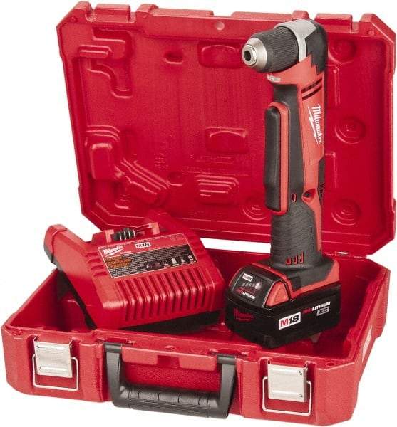 Milwaukee Tool - 18 Volt 3/8" Chuck Right Angle Handle Cordless Drill - 0-1500 RPM, Keyless Chuck, Reversible, 1 Lithium-Ion Battery Included - Eagle Tool & Supply