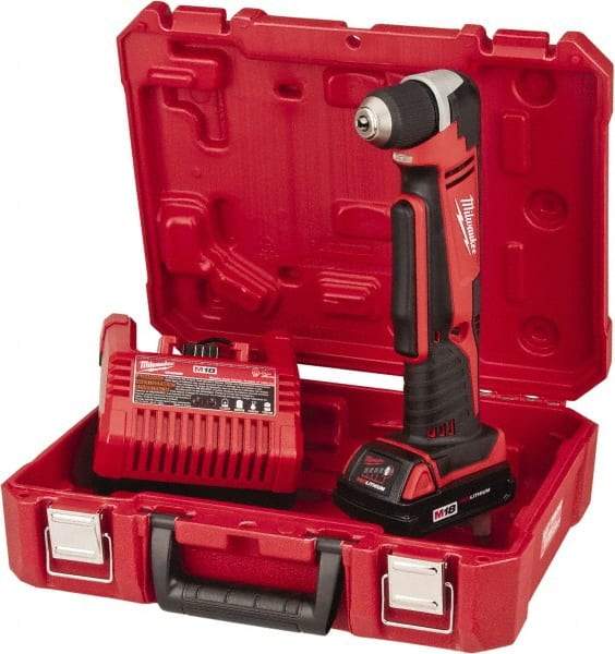 Milwaukee Tool - 18 Volt 3/8" Chuck Right Angle Handle Cordless Drill - 0-1500 RPM, Keyless Chuck, Reversible, 1 Lithium-Ion Battery Included - Eagle Tool & Supply