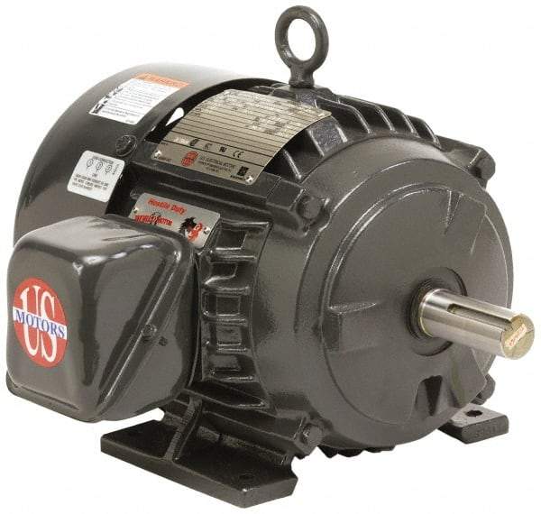 US Motors - 125 hp, TEFC Enclosure, No Thermal Protection, 3,575 RPM, 460 Volt, 60 Hz, Three Phase Energy Efficient Motor - Size 444 Frame, Rigid Mount, 1 Speed, Ball Bearings, 149 Full Load Amps, F Class Insulation, CCW Lead End - Eagle Tool & Supply