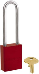 Master Lock - Keyed Different Conductive Lockout Padlock - 3" Shackle Clearance, 1/4" Shackle Diam, 1.8" Body Height x 1-1/2" Body Width, Red, 6 Pins - Eagle Tool & Supply
