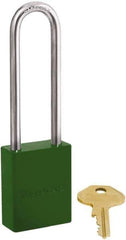 Master Lock - Keyed Different Conductive Lockout Padlock - 3" Shackle Clearance, 1/4" Shackle Diam, 1.8" Body Height x 1-1/2" Body Width, Green, 6 Pins - Eagle Tool & Supply