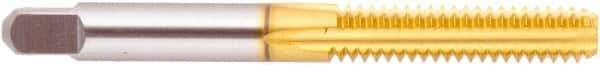 Regal Cutting Tools - M12x1.25 Metric Fine 6H 4 Flute TiN Finish High Speed Steel Straight Flute Standard Hand Tap - Bottoming, Right Hand Thread, 3-3/8" OAL, 1-21/32" Thread Length, D5 Limit, Oversize - Eagle Tool & Supply