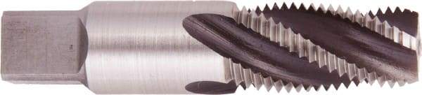 Regal Cutting Tools - 1/4-18 NPTF, 4 Flutes, Taper Chamfer, Bright Finish, High Speed Steel, Spiral Flute Pipe Tap - Right Hand Flute, 9/16" Shank Diam, 1-1/16" Thread Length, 0.4590" Projection, 7/16" Square Size, - Eagle Tool & Supply