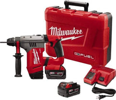 Milwaukee Tool - 18 Volt 1-1/8" SDS Plus Chuck Cordless Rotary Hammer - 0 to 5,000 BPM, 0 to 1,300 RPM, Reversible - Eagle Tool & Supply