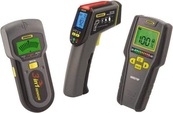General - 40 to 104°F Operating Temp, Home Inspector Kit - LCD Display, Includes MMD7NP - Pinless Moisture Meter, IRTC50 - Scanning IR Thermometer, MSV100 - Metal/Stud/Voltage Detector, (3) Batteries, Soft Case - Eagle Tool & Supply