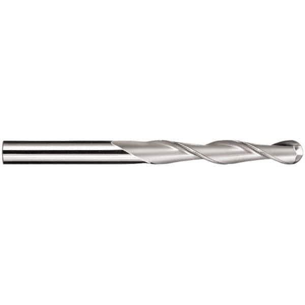 SGS - 1/2" Diam, 3" LOC, 2 Flute Solid Carbide Ball End Mill - TiN Finish, Single End, 6" OAL, 1/2" Shank Diam, Spiral Flute - Eagle Tool & Supply