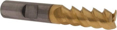 SGS - 3/8", 1" LOC, 3/8" Shank Diam, 2-1/2" OAL, 3 Flute, Solid Carbide Square End Mill - Single End, TiN Finish, Spiral Flute, 30° Helix, Centercutting, Right Hand Cut, Right Hand Flute, Series 5 - Eagle Tool & Supply