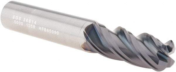 SGS - 1/2", 4 Flute, Single End, Solid Carbide, 1/8" Corner Radius End Mill - 3-1/4" OAL, Right Hand Flute, 1-1/4" LOC, Right Hand Cut - Eagle Tool & Supply