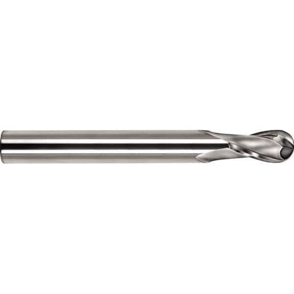 SGS - 10mm Diam, 25mm LOC, 2 Flute Solid Carbide Ball End Mill - TiN Finish, Single End, 100mm OAL, 10mm Shank Diam, Spiral Flute - Eagle Tool & Supply