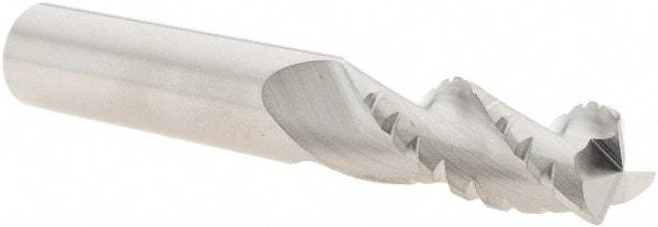 SGS - 1/2" Diam, 1-1/4" LOC, 3 Flute Solid Carbide 0.03" Corner Radius Roughing End Mill - Uncoated, 3-1/4" OAL, 1/2" Shank Diam, Single End, Centercutting, 38° Helix - Eagle Tool & Supply