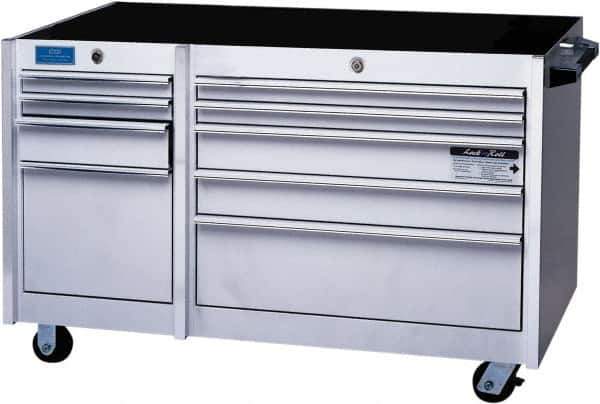 CDI - 9 Drawer Steel/Aluminum/Stainless Steel Tool Roller Cabinet - 45" Wide x 33" High x 24" Deep, Ball Bearing Drawer Slides - Eagle Tool & Supply