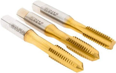 Vermont Tap & Die - 3/8-16 UNC, 4 Flute, Bottoming, Plug & Taper, TiN Finish, High Speed Steel Tap Set - Right Hand Cut, 2-15/16" OAL, 1-1/4" Thread Length, 2/3B Class of Fit, Series TN3105 - Eagle Tool & Supply