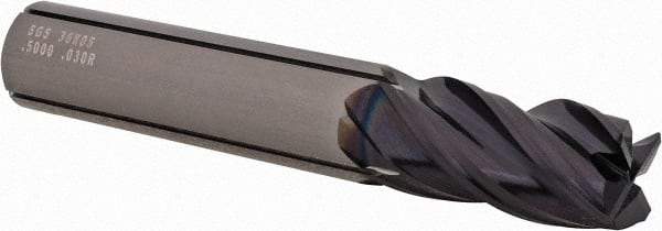 SGS - 1/2", 4 Flute, Single End, Solid Carbide, 0.03" Corner Radius End Mill - 3" OAL, Right Hand Flute, 1" LOC, Right Hand Cut - Eagle Tool & Supply