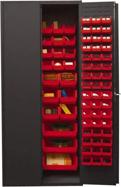 Durham - 138 Bin Storage Cabinet - Steel, 36" Wide x 24" Deep x 84" High, Red - Eagle Tool & Supply